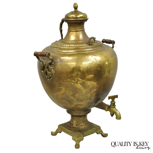 Antique Middle Eastern Moroccan Giant 30" Brass Bulbous Samovar with Handles