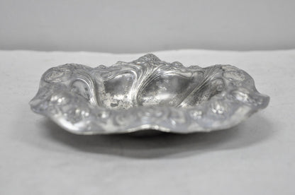 Antique Homan Silver Plated Art Nouveau Round Scalloped Floral Repousse Nut Dish