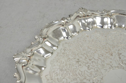 Vintage SBEP Victorian Silver Plated Round Scalloped Salver Bar Tray Platter