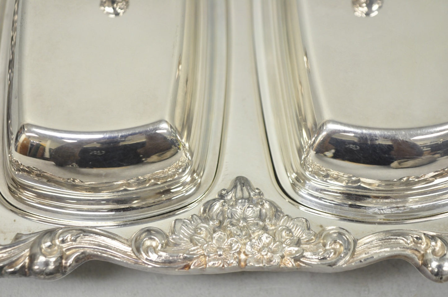 Vintage Poole Lancaster Rose Victorian Silver Plated Twin Double Butter Dish