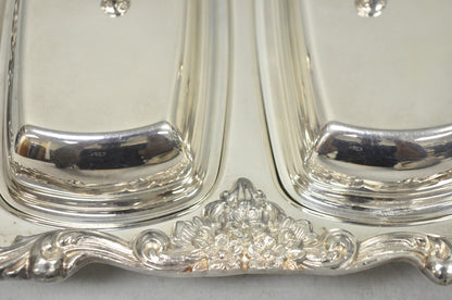 Vintage Poole Lancaster Rose Victorian Silver Plated Twin Double Butter Dish