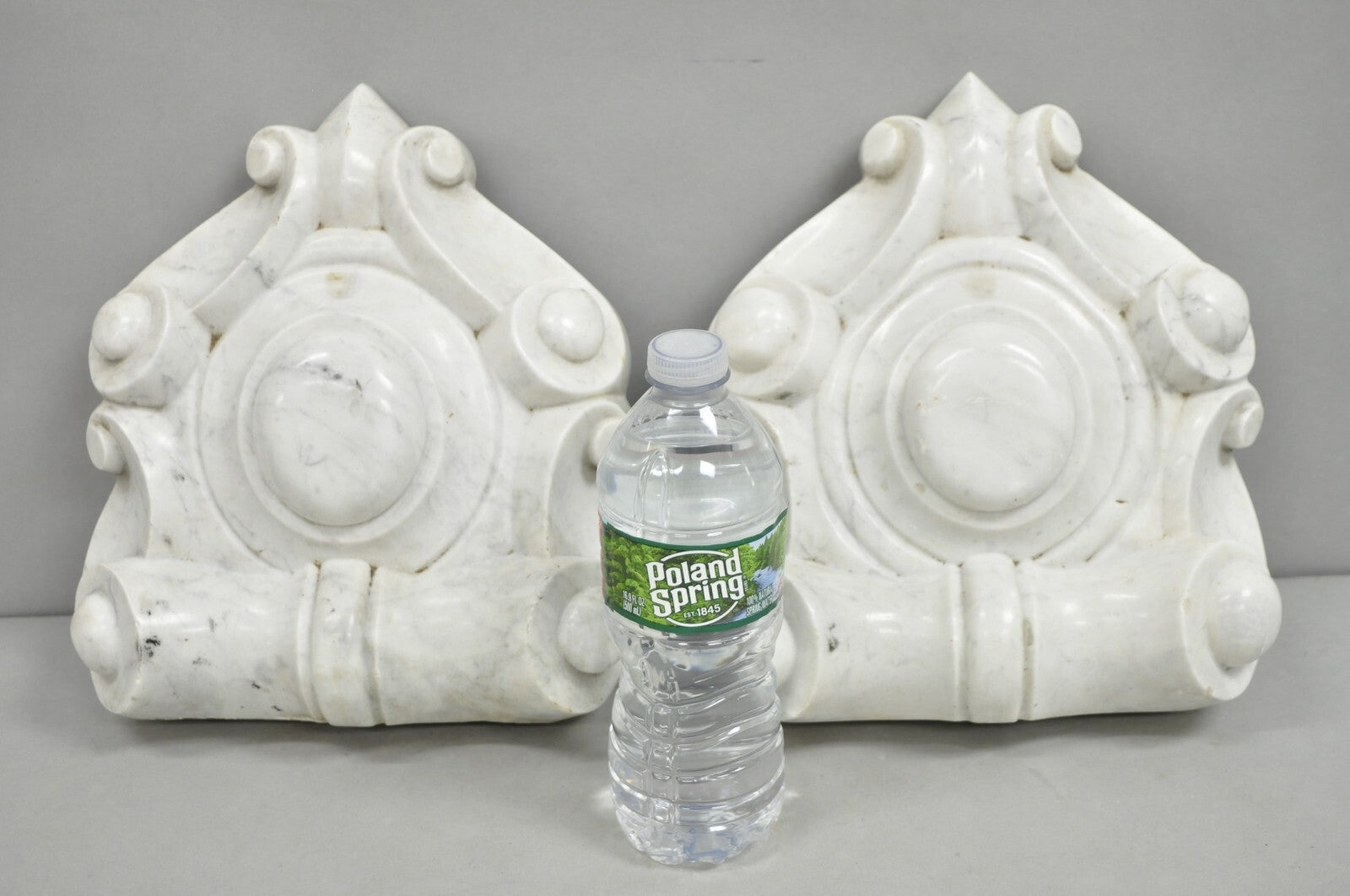 Antique Neoclassical Carved Marble Mantel Keystone Architectural Element - Pair