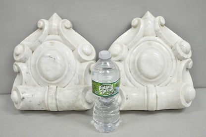 Antique Neoclassical Carved Marble Mantel Keystone Architectural Element - Pair