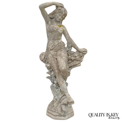 Vintage French Hollywood Regency 46" Cement Garden Nude Goddess Sculpture Statue