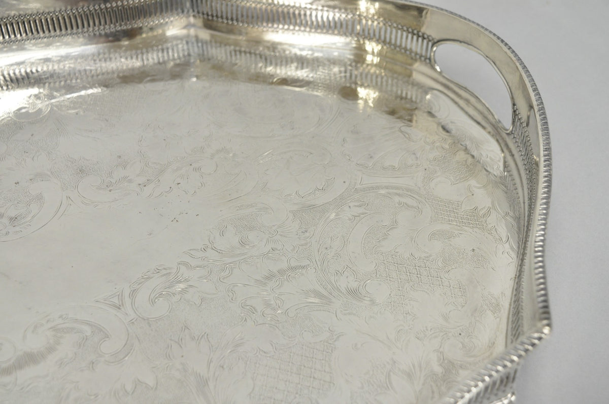 Vintage William Adams Sheffield England Edwardian Silver Plated Scalloped Tray