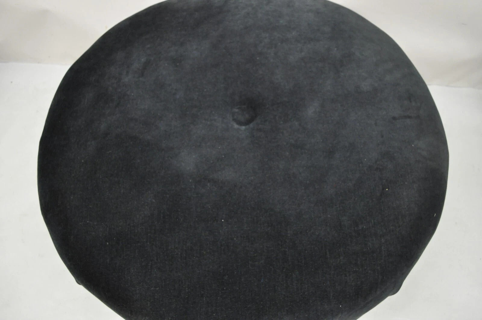 Modern Black Button Tufted 38" Round Ottoman w/ Silver Bun Feet by Carter