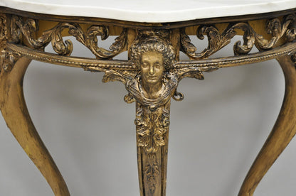 Vintage French Rococo Baroque Gold Gilt Gesso Marble Top Figural Console Table