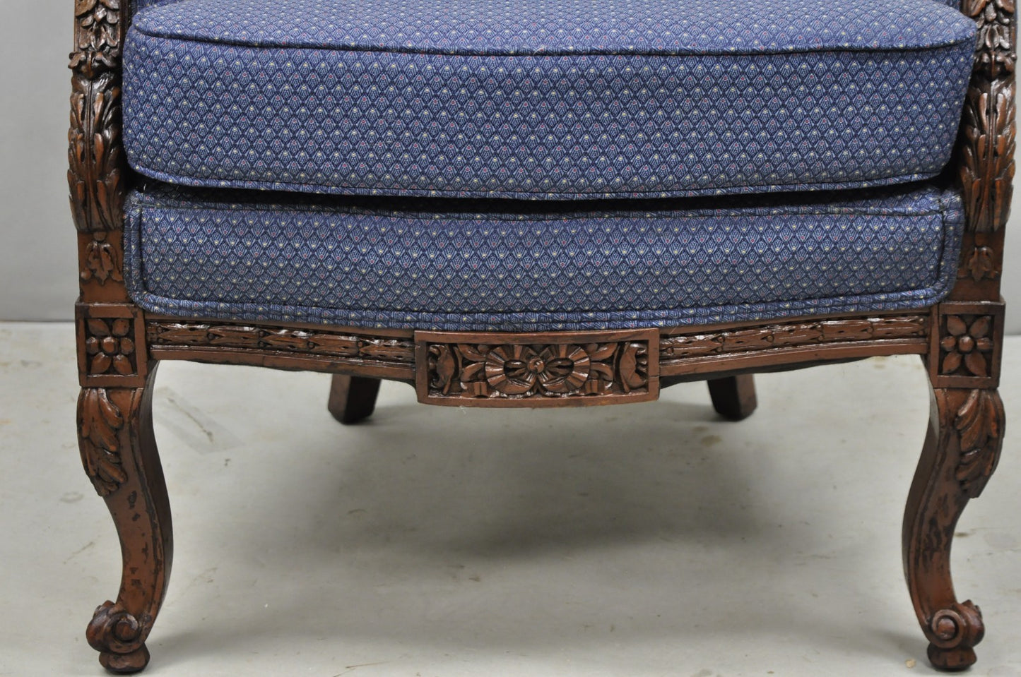 Antique French Renaissance Louis XV Style Carved Walnut Wingback Arm Chair