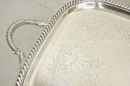 Vintage Victorian EPC Silver Plated Etched Twin Handle Serving Platter Bar Tray