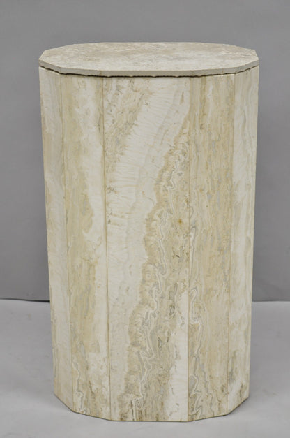 Vintage Postmodern Travertine Stone Small 20" Modern Pedestal Stand Side Table