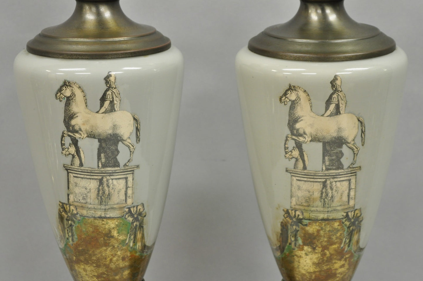 Vintage Roman Classical Style Gray Porcelain Urn Neoclassical Table Lamp - Pair