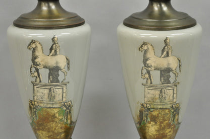 Vintage Roman Classical Style Gray Porcelain Urn Neoclassical Table Lamp - Pair