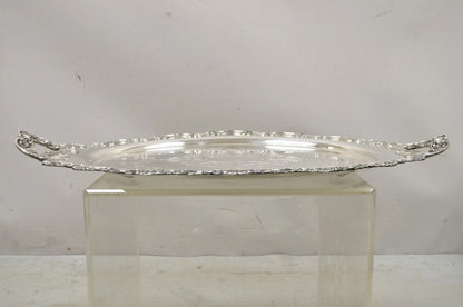 Antique English Victorian Silver Plated Large Oval Serving Platter Bar Tray