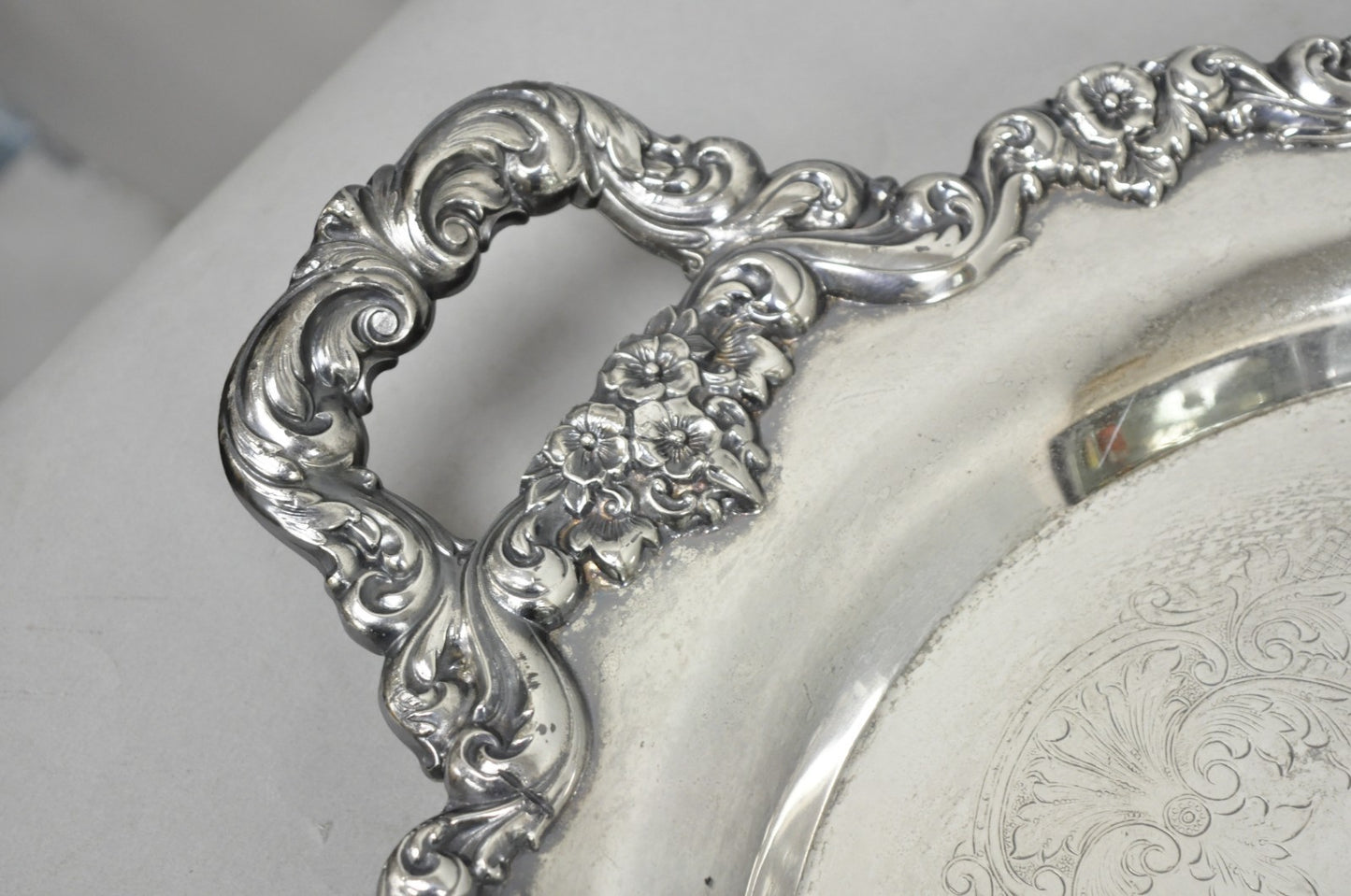 Vintage Poole 400 Lancaster Rose Silver Plated Bar Serving Platter Tray on Feet