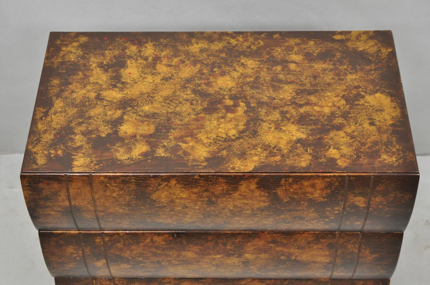 Decorator 3 Drawer Stacked Faux Book Form Italian Side Table w/ Oil Drop Finish