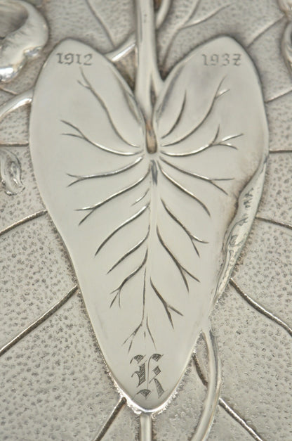 Antique Reed & Barton Art Nouveau Deco Lily Pad Leaf 20" Trinket Dish Bar Tray