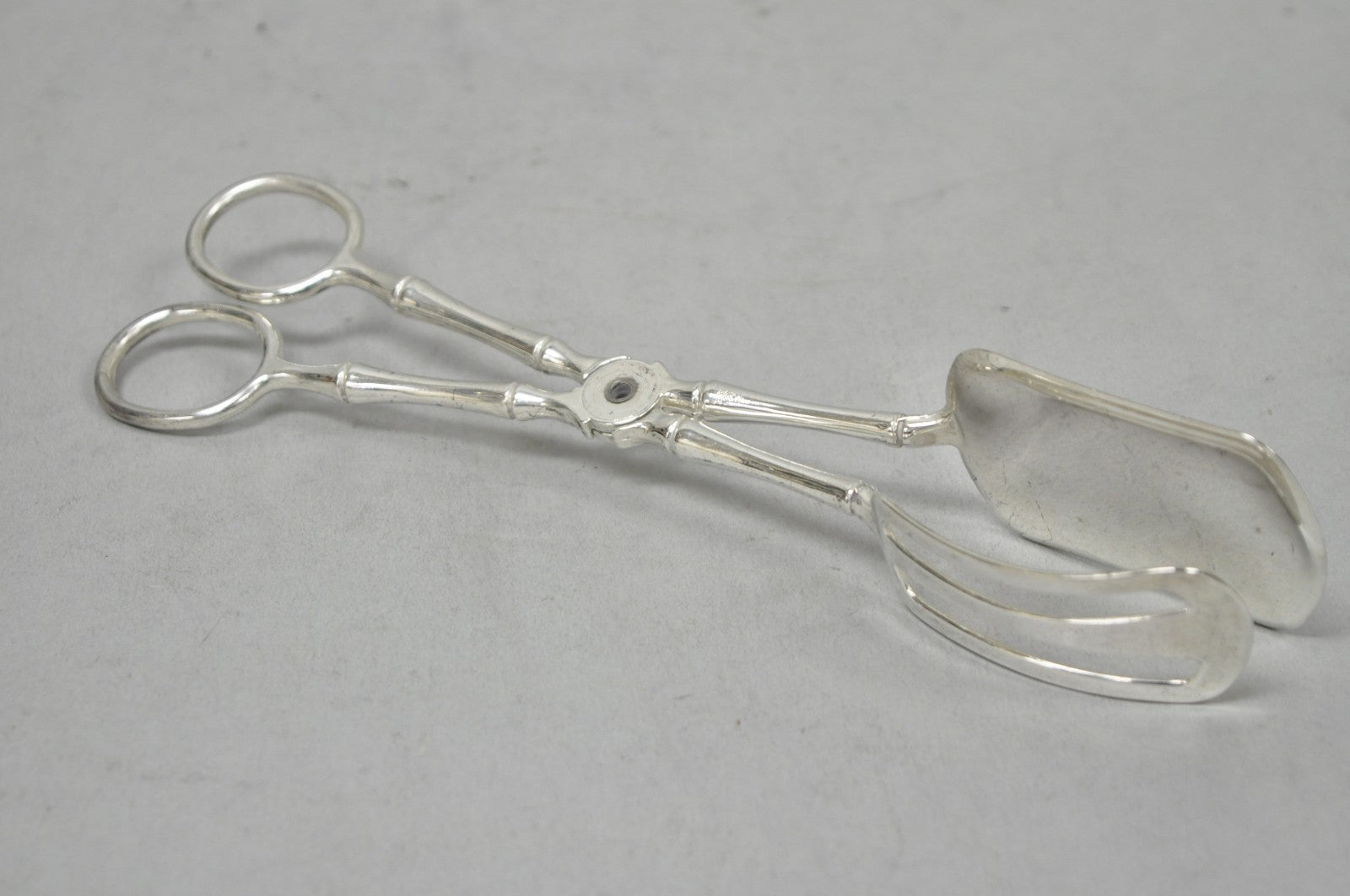 Vintage Silver Plated Faux Bamboo Scissor Style Pastry Cake Serving Tongs