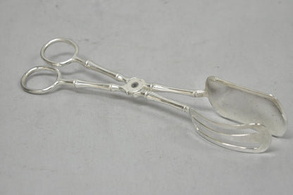 Vintage Silver Plated Faux Bamboo Scissor Style Pastry Cake Serving Tongs