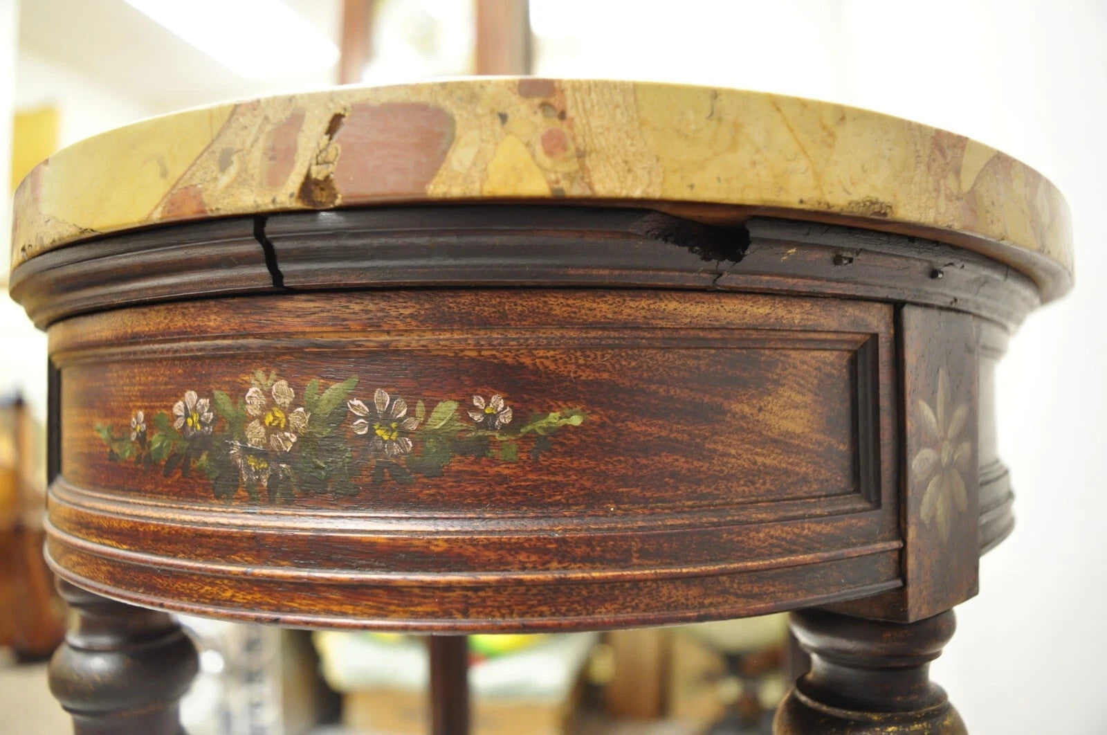 Antique French Louis XVI Style Victorian Oval Marble Top Accent End Side Table