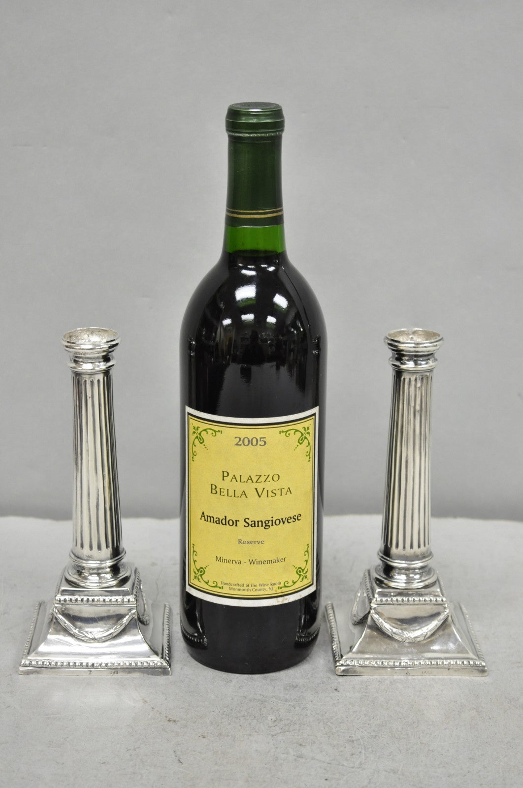 Vintage English Regency Silver Plated Classical Column Small Candlesticks - Pair