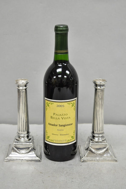 Vintage English Regency Silver Plated Classical Column Small Candlesticks - Pair
