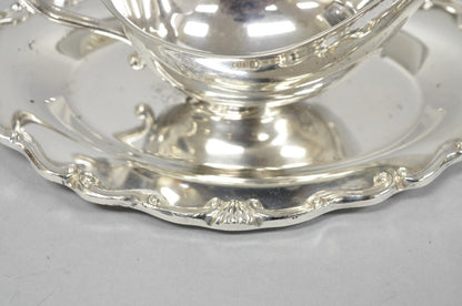 Vintage Victorian Style Silver Plated Gravy Sauce Boat w/ Attached Dish