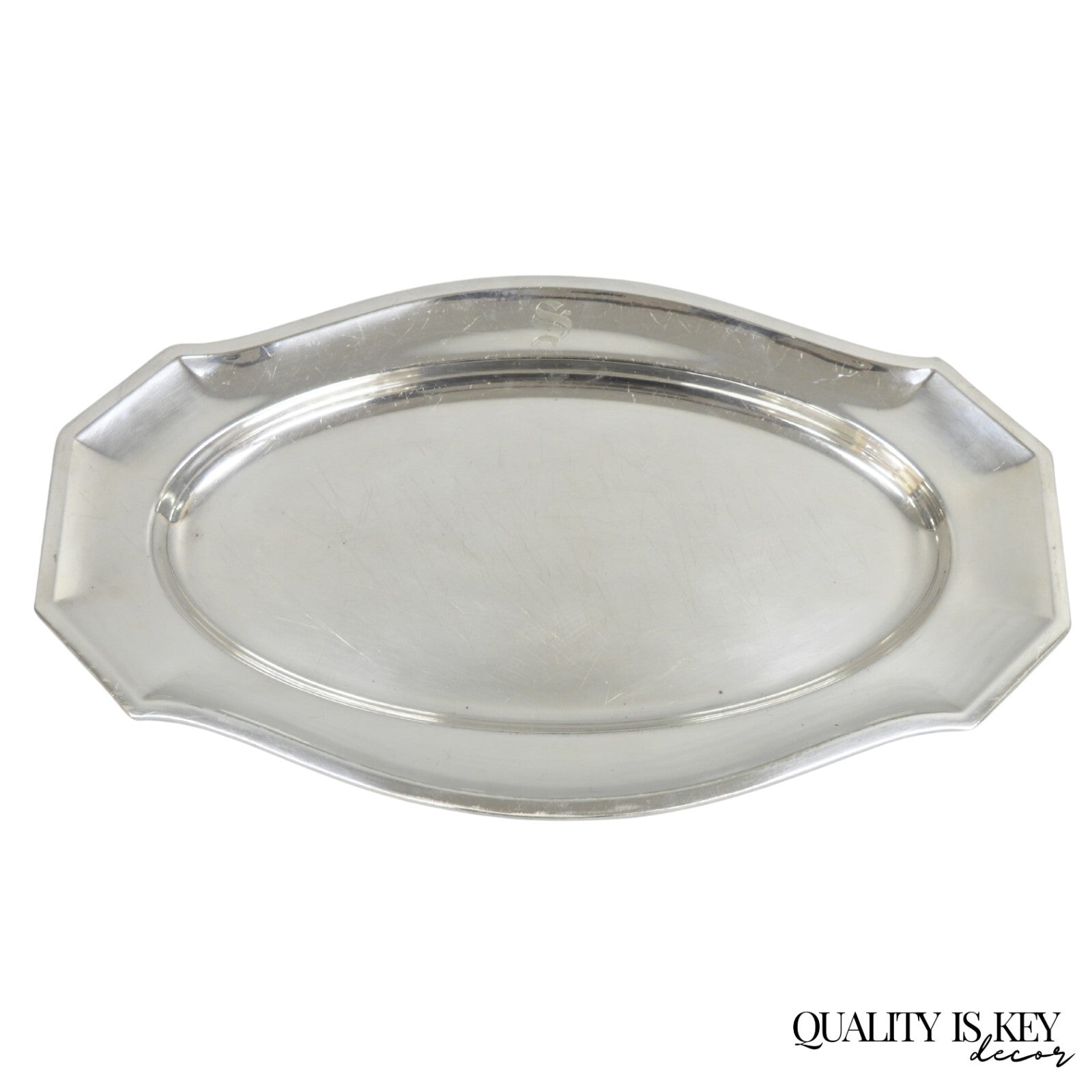 Antique English Edwardian Silver Plated 21" Serving Platter Tray w/ "S" Monogram