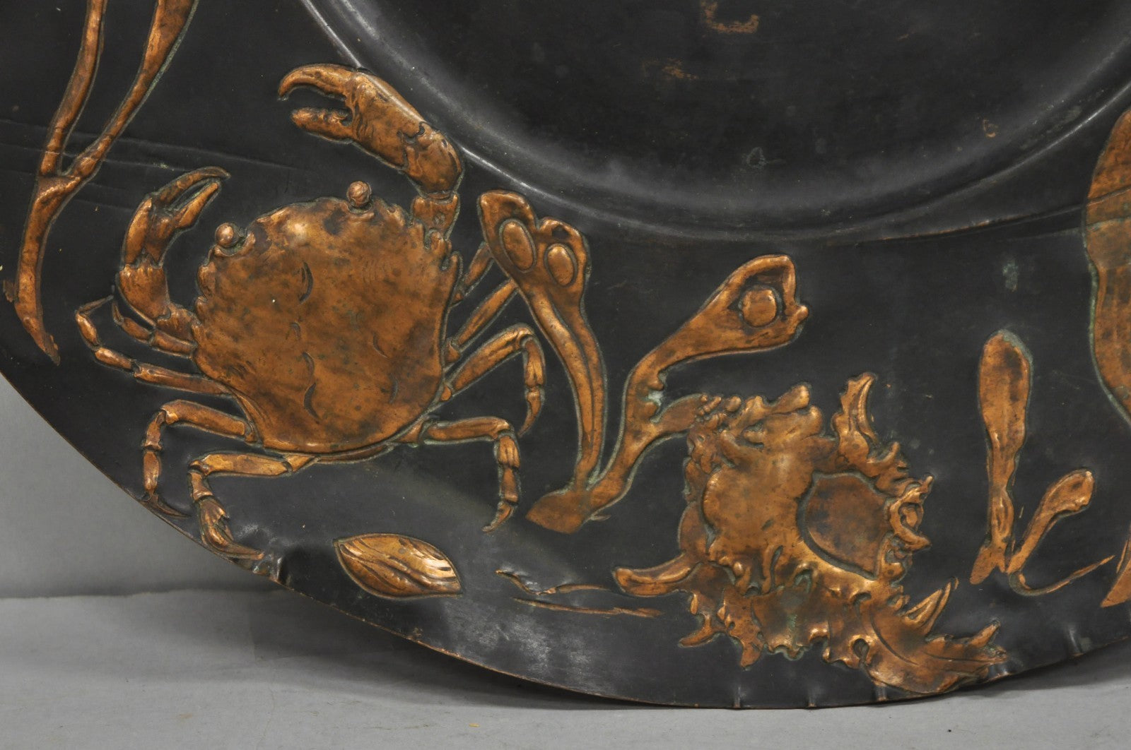 Antique Jugendstil Figural Copper Platter Charger of Fish by Steinicken & Lohr