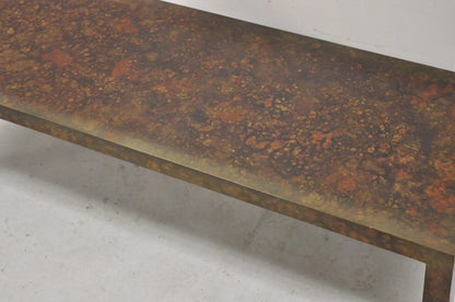 Mid Century Modern Brown Tortoiseshell Lacquer 54" Parsons Bench Coffee Table