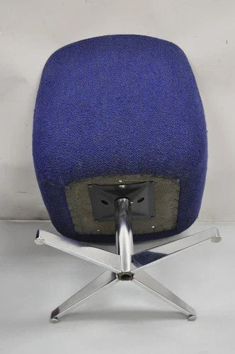 Vintage Mid Century Modern Blue Upholstered Chrome Swivel Base Club Chair - Pair