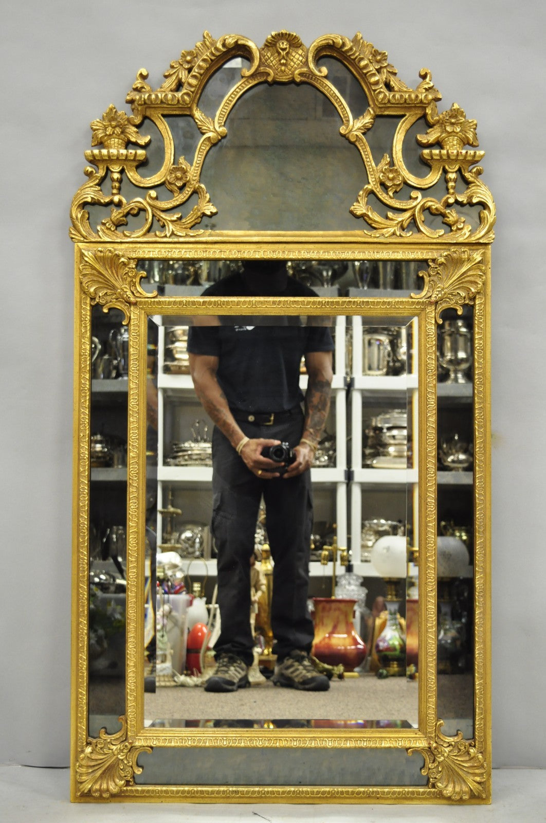 Vintage Friedman Bros French Louis XV Rococo Style Gold Gilt Smoked Glass Mirror