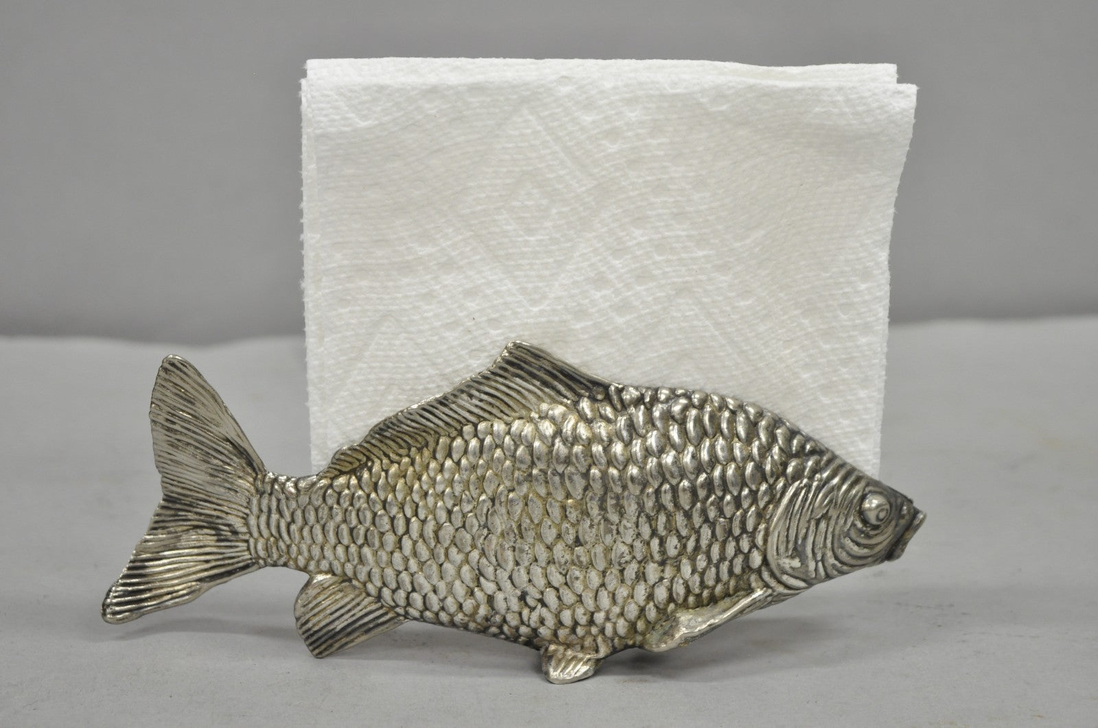 Vintage Italian Hollywood Regency Silver Plated Figural Koi Fish Napkin Holder