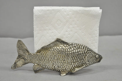 Vintage Italian Hollywood Regency Silver Plated Figural Koi Fish Napkin Holder