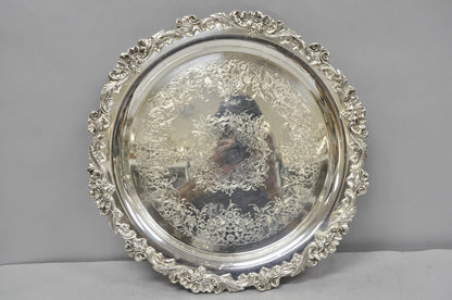 Vintage Wilcox Victorian Silver Plated Round Ornate Footed Salver Serving Tray