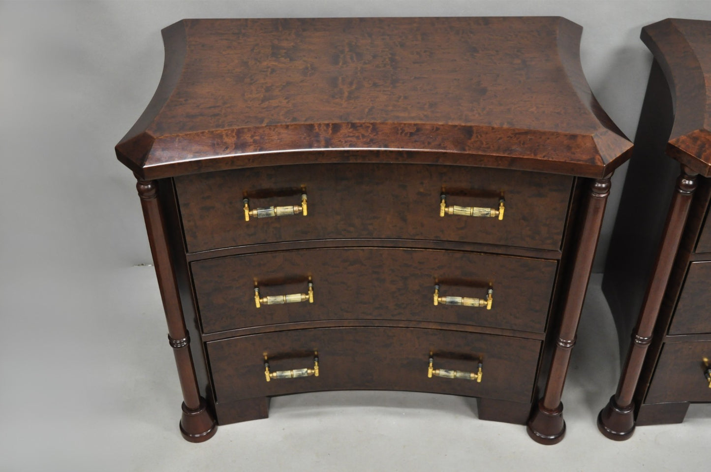 Enrique Garcel Art Deco Lacquered Burl Wood 3 Drawer Nightstand Commode - a Pair