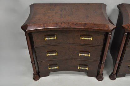 Enrique Garcel Art Deco Lacquered Burl Wood 3 Drawer Nightstand Commode - a Pair