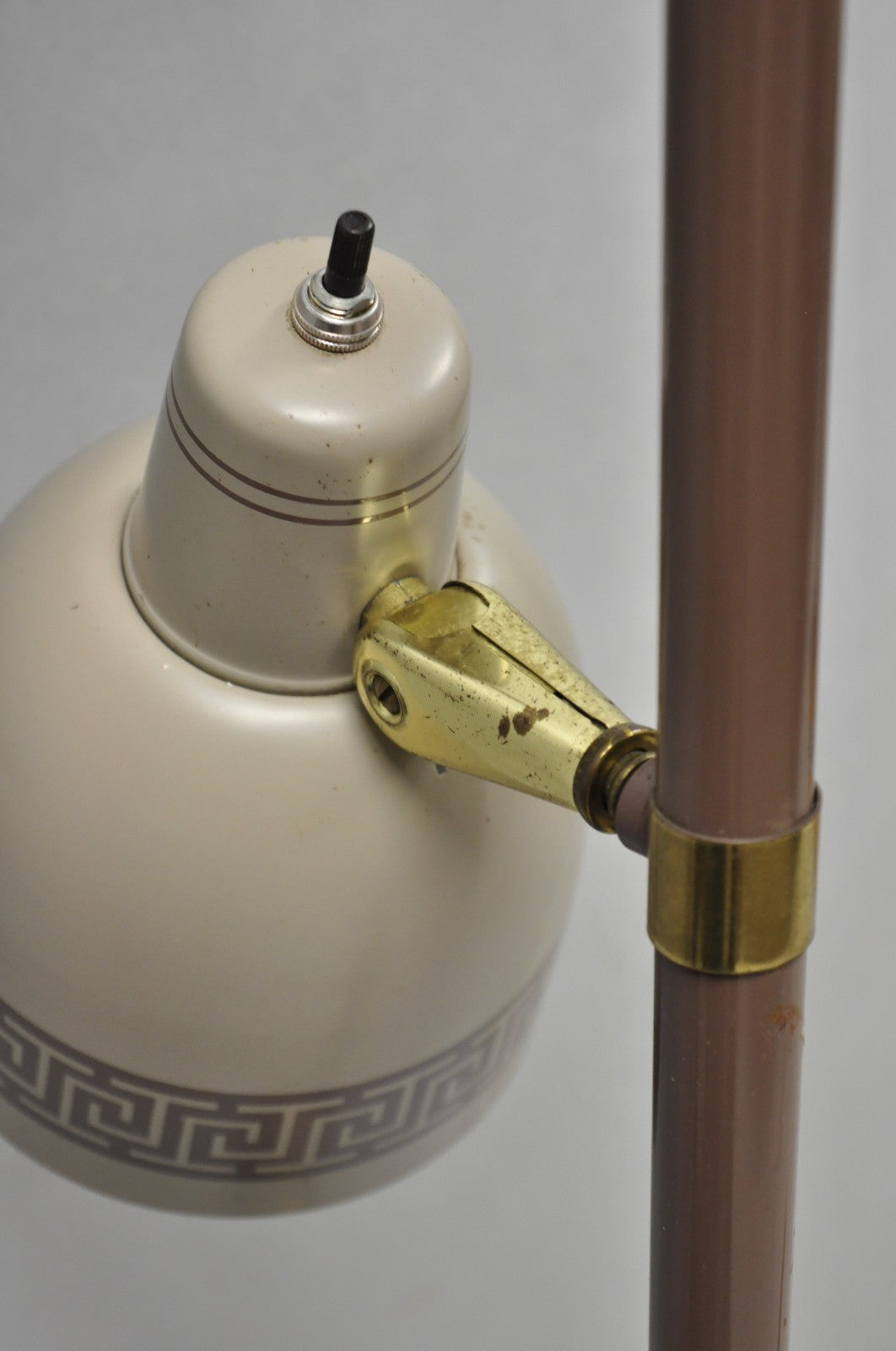 Vintage Mid Century Modern Taupe Triennial Greek Key Shade Floor Lamp