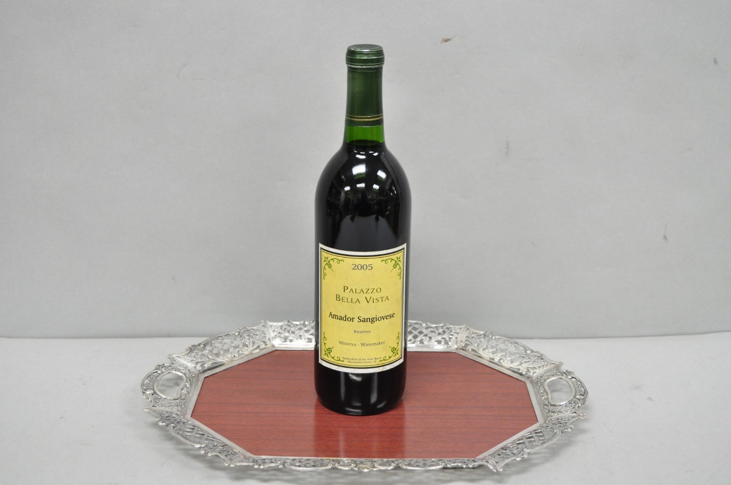 Vintage Victorian Melamine & Silver Plated Faux Wood Bar Liquor Serving Tray