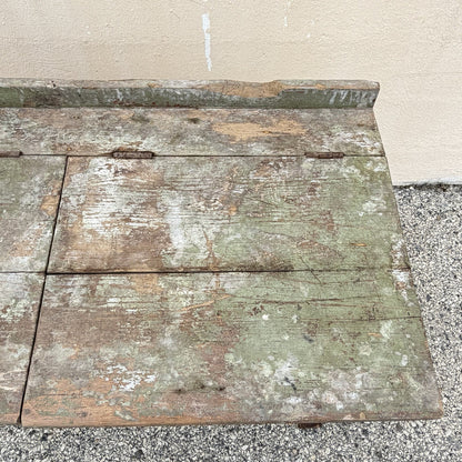 Antique French Primitive Rustic Green Distress Painted Flip Top Wood School Desk