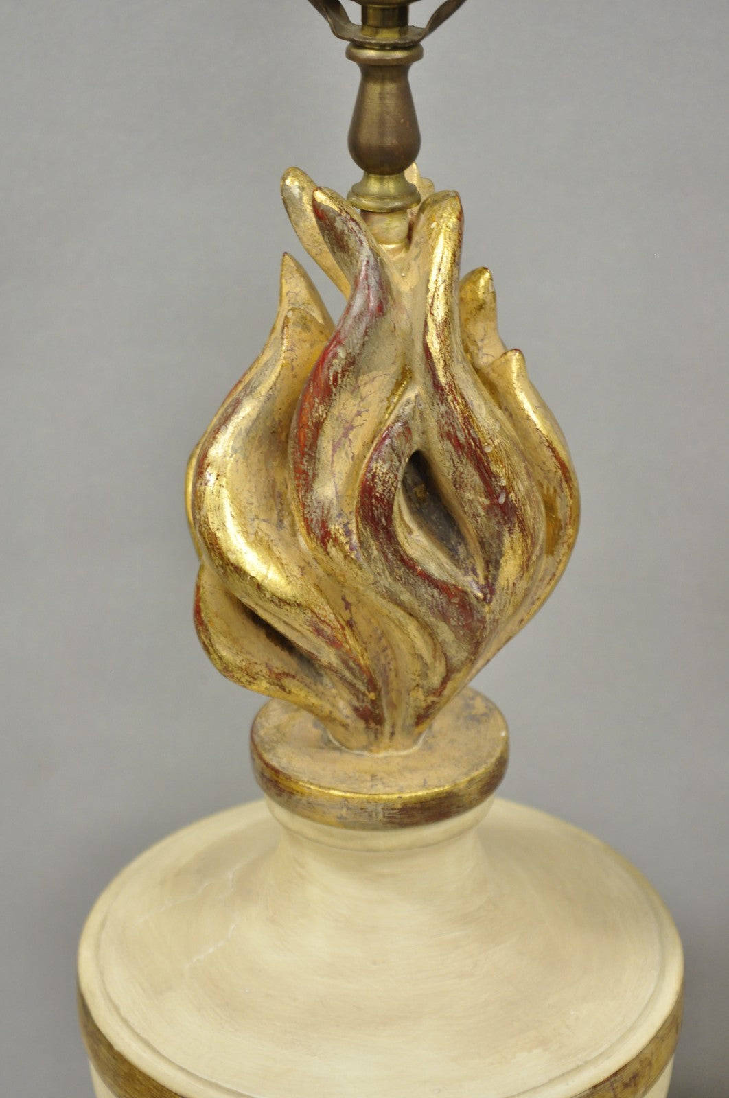 Vintage Italian Hollywood Regency Carved Wood "Burning Flame" Table Lamps - Pair