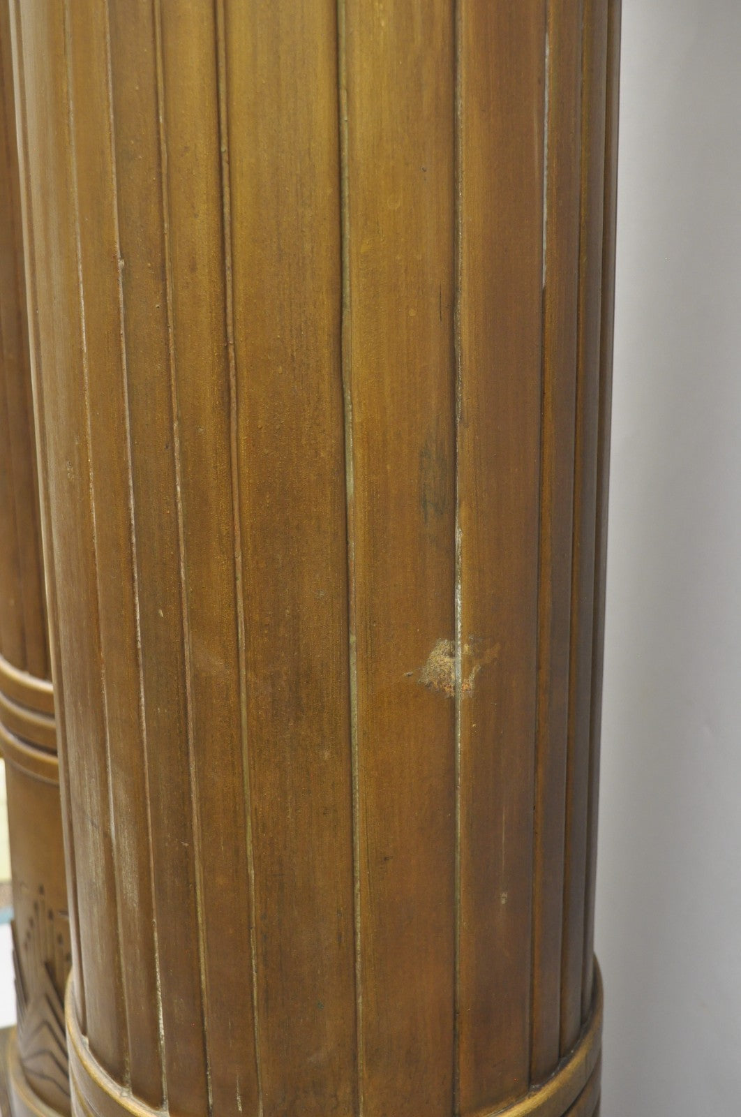 Antique Art Deco 75" Tall Wooden Pedestal Column Geometric Chevron Carved - Pair