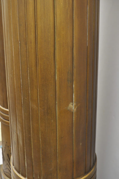 Antique Art Deco 75" Tall Wooden Pedestal Column Geometric Chevron Carved - Pair