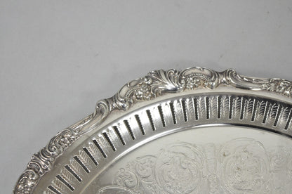 Vintage Baroque by Wallace Silver Plated Round Footed Serving Platter Bar Tray