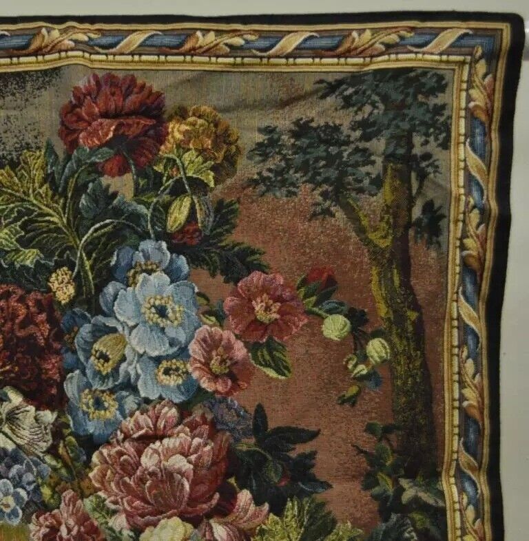 30" x 26" French Wall Hanging Tapestry Jacquard Aubusson Floral Still Life