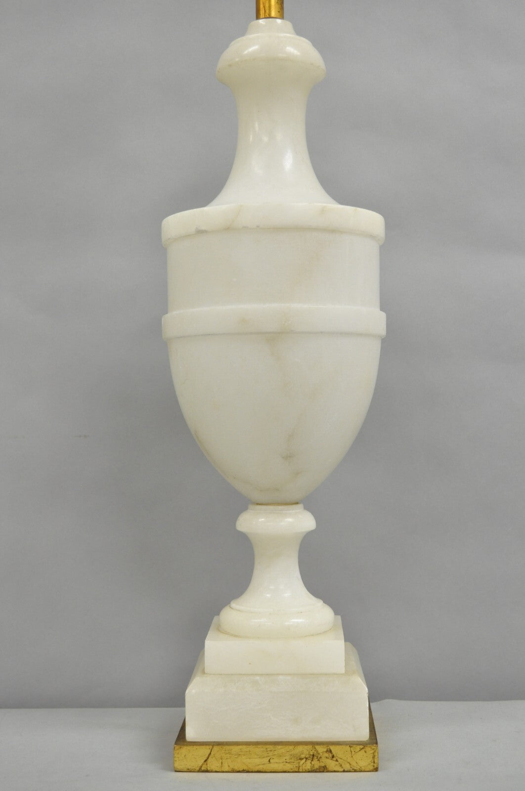 Italian Neoclassical Large Carved Solid Alabaster Marble Urn Table Lamps - Pair