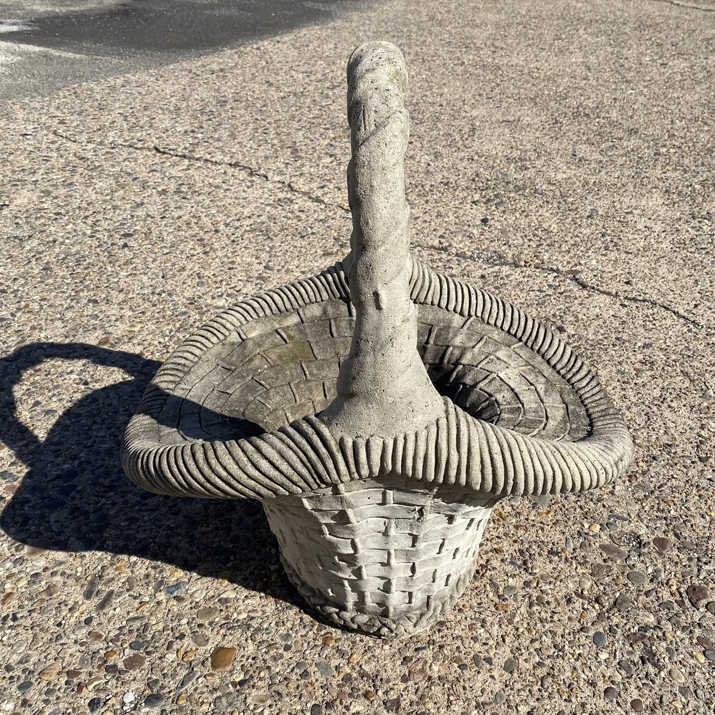 Vintage Woven Basket with Handle Cast Concrete Stone Large Garden Planter Pot