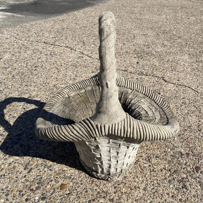 Vintage Woven Basket with Handle Cast Concrete Stone Large Garden Planter Pot