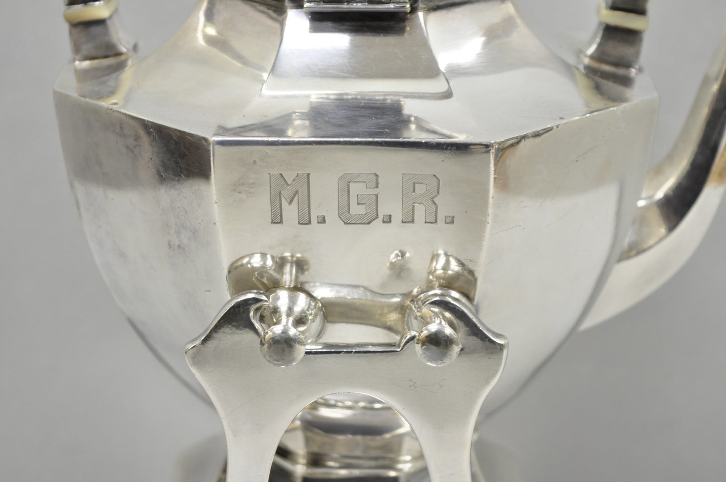 Antique Wilcox Art Deco Silver Plated Tilting Coffee Teapot on Stand "M.G.R."