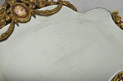 Antique French Rococo Victorian Gold Gilt Wood Frame Cameo Boudoir Wall Mirror