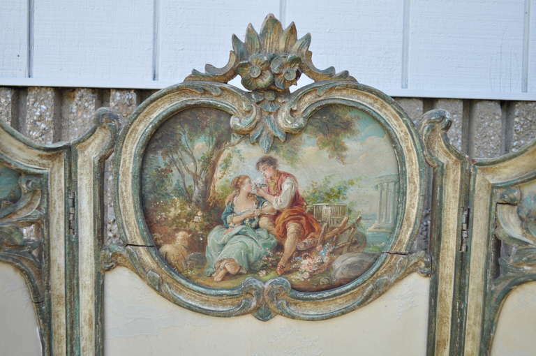 19th C. French Louis XV Style Hand Painted Petite Dressing Screen Room Divider